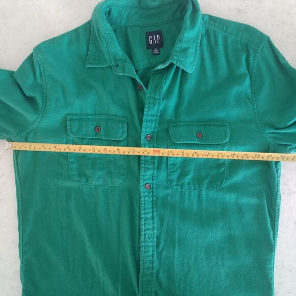 Gap Men's Medium Tall 100% cotton soft flannel green button down shirt - Picture 12 of 14
